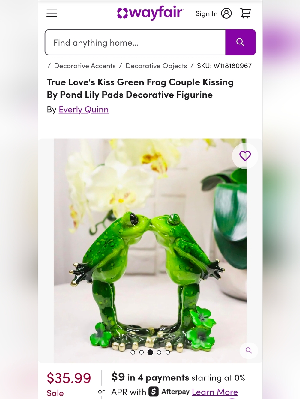 Everly Quinn Glossy Green Frog Pair Kissing Figurine from Wayfair